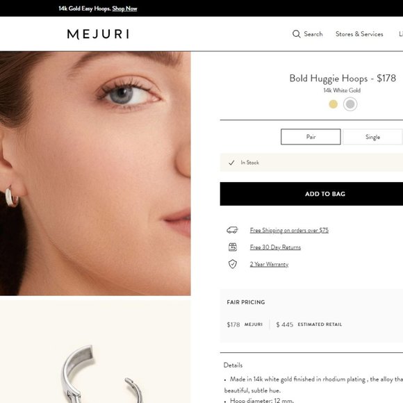 Mejuri Bold Huggie Hoops - White Gold - Picture 3 of 5